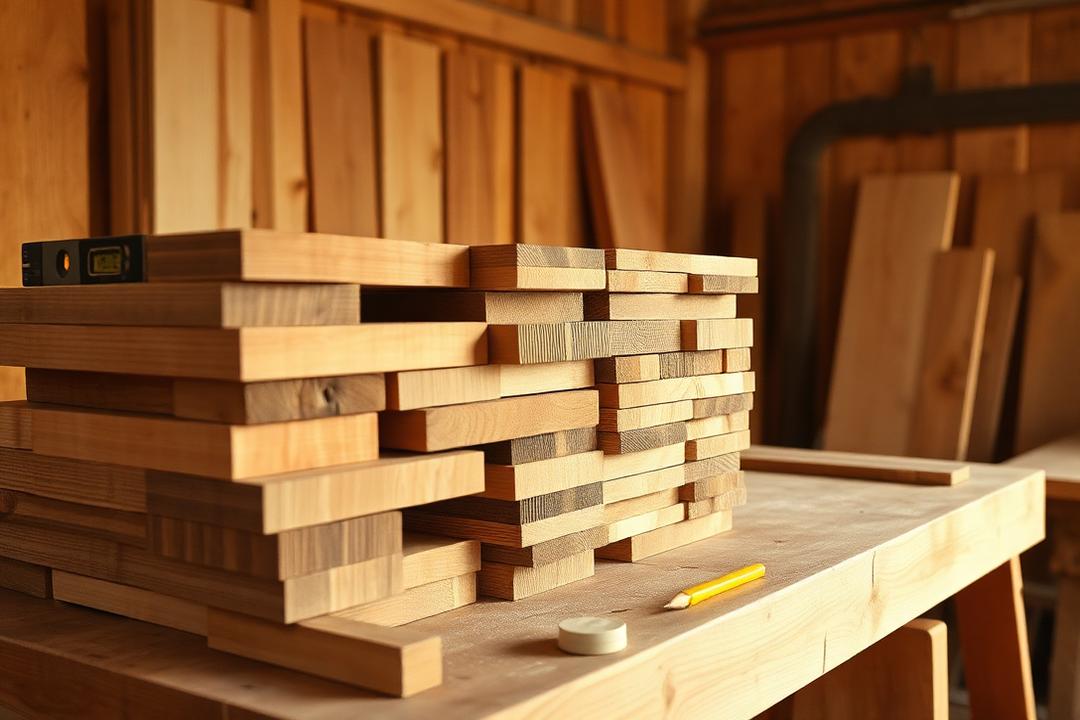 Fresh-cut oak planks stacked in Cathal Daly's carpentry workshop
